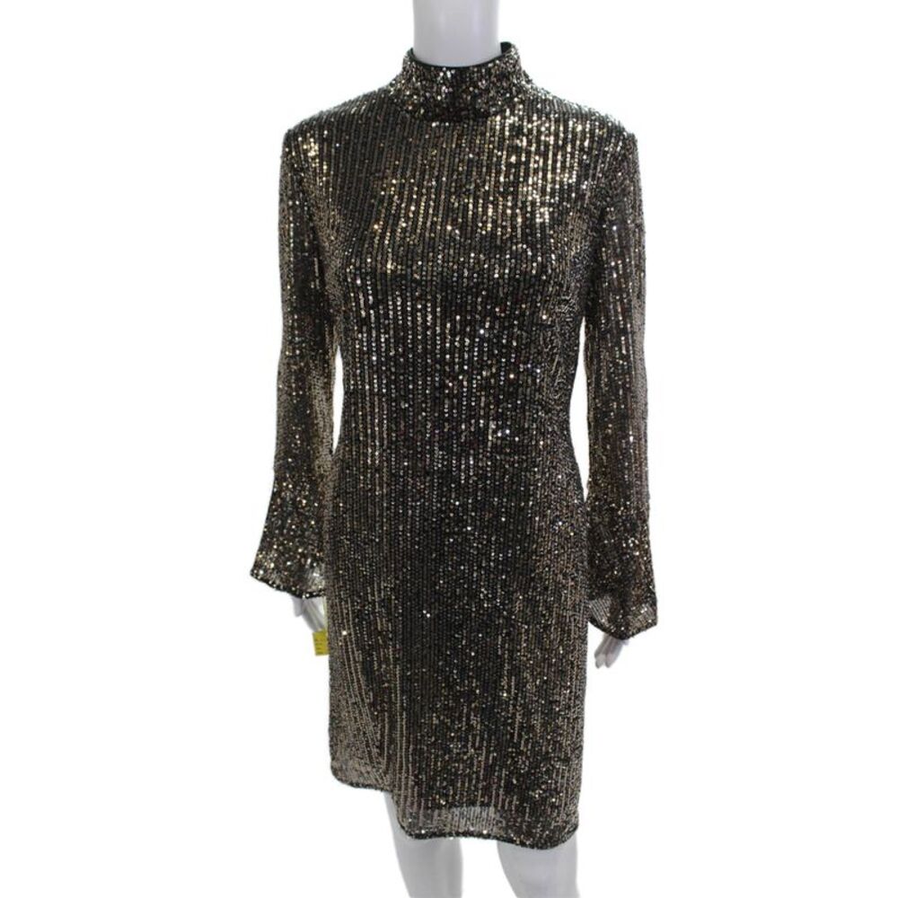 Compli K Women Shift Dress Black Long Sleeve Mock Neck Button Size 2X